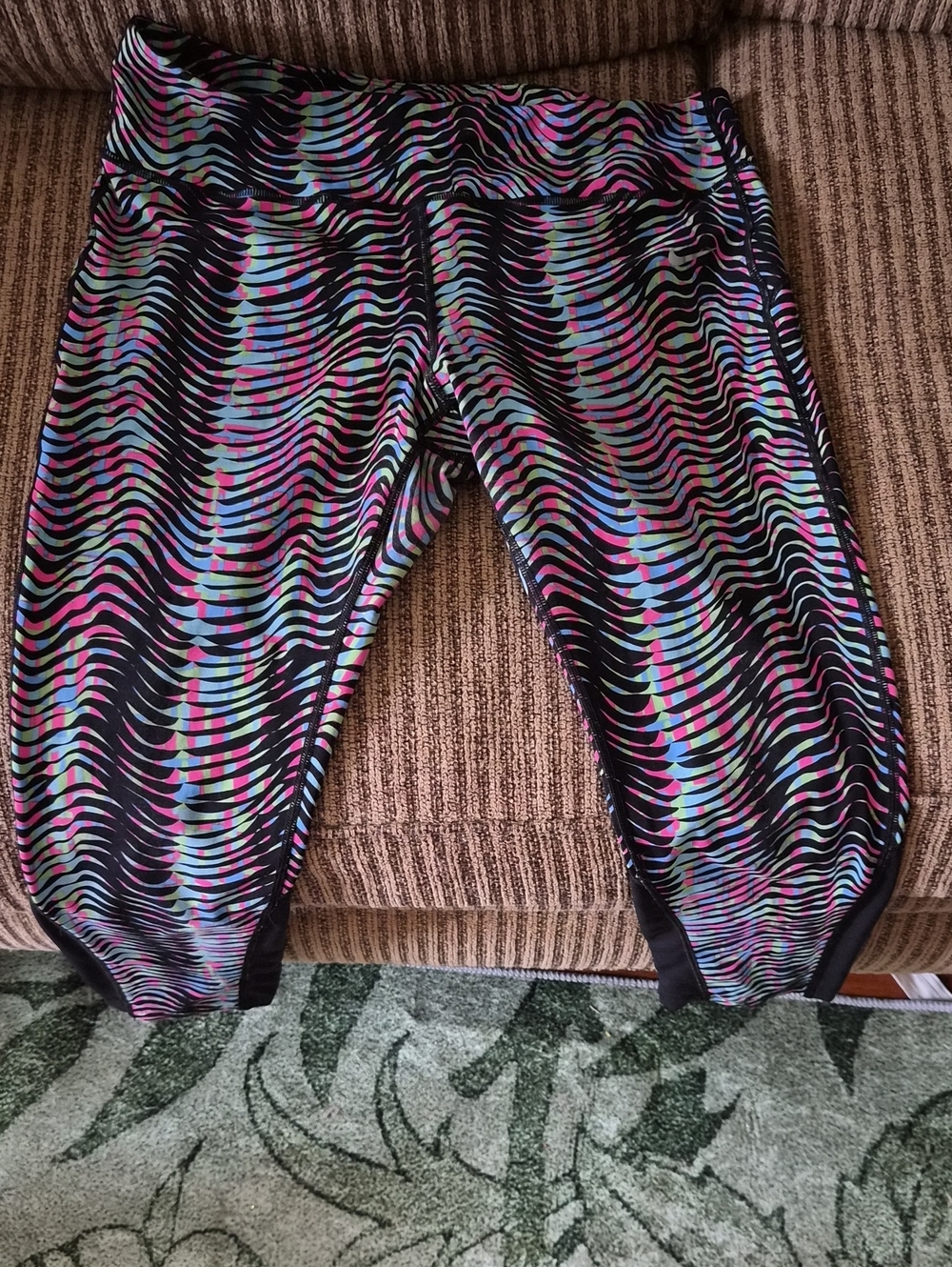 Nike Black Capri Leggings with Pink, Blue & Green Wave Print